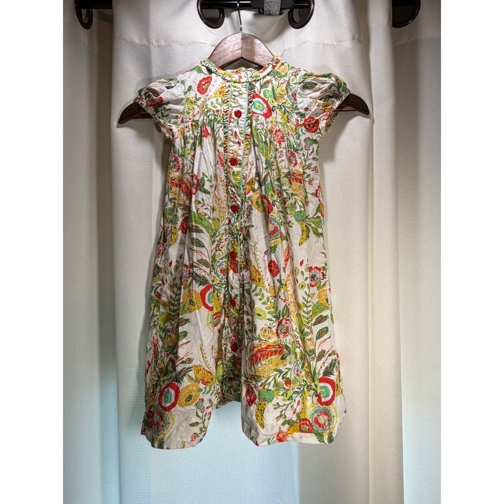 Le Za Me Girls Floral Button Front Ruffle Dress White Red Green Size 4